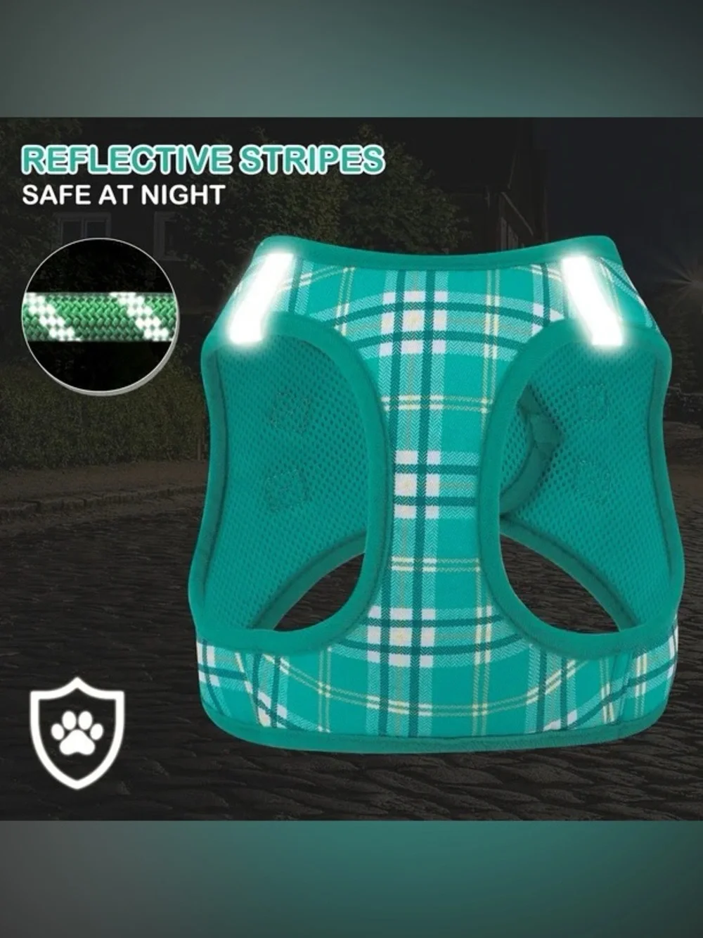 Teal Plaid Dog Harness and Rope Leash Set - Durable Comfort for Daily Walks🐾🌟💚